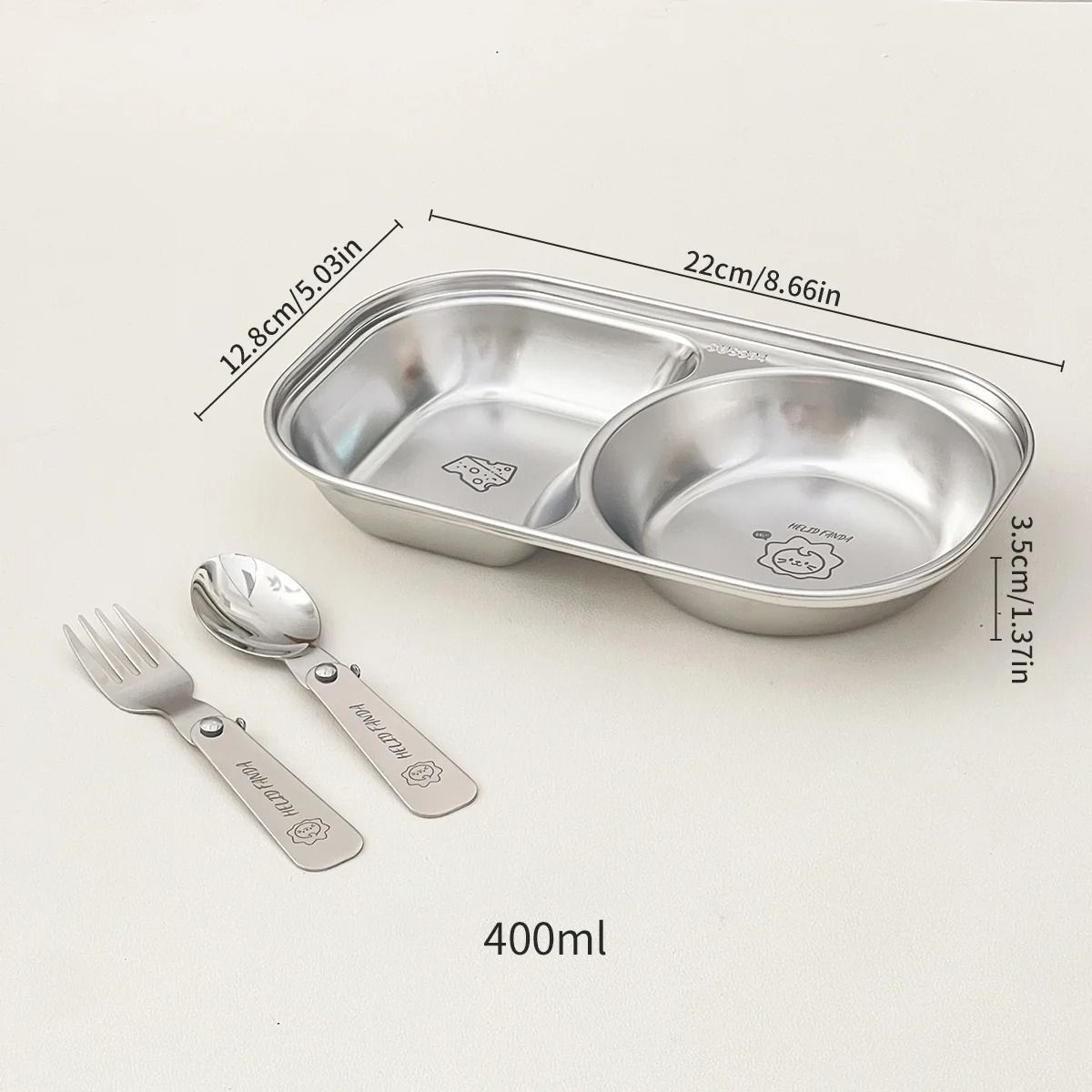 Stainless Steel Divided Salad Plate Stackable Kids Snack Dessert Plate