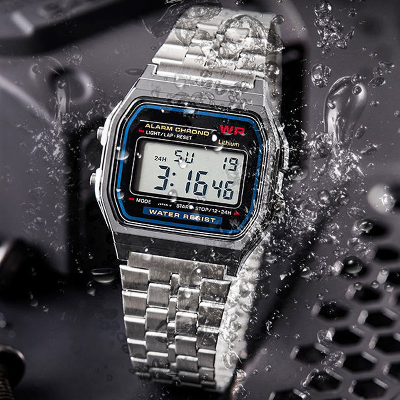 Men Women LED Digital Wristwatches, Luxury Gold Silver Sports Military Watches, Retro Steel Band Wrist Clock