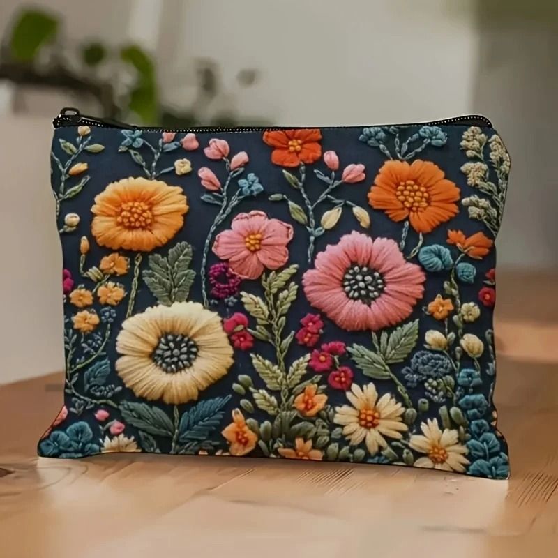 Floral Makeup Bag Portable Toiletry Organizer Durable Travel Cosmetic Pouch