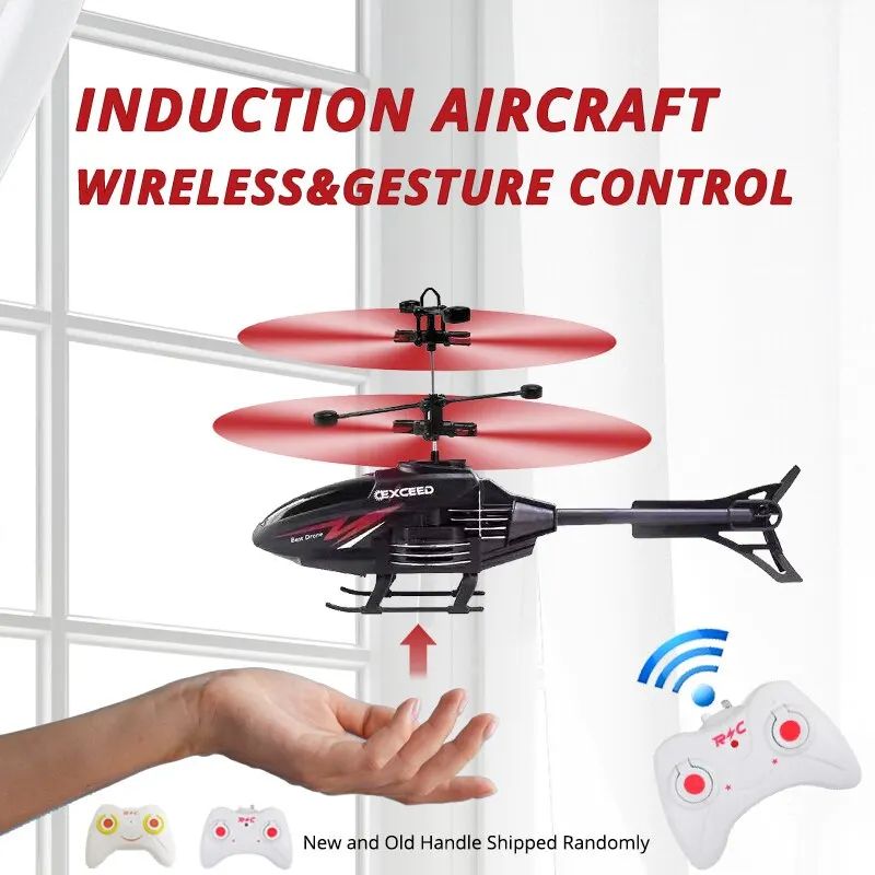 Gesture Control RC Helicopter Toy - 2-Channel Induction Flying Aircraft w/ LED Lights, USB Rechargeable Kids Gift