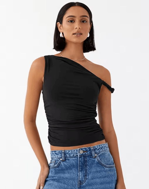 Womens Off Shoulder Ruched Crop Top Basic Summer Sleeveless Vest