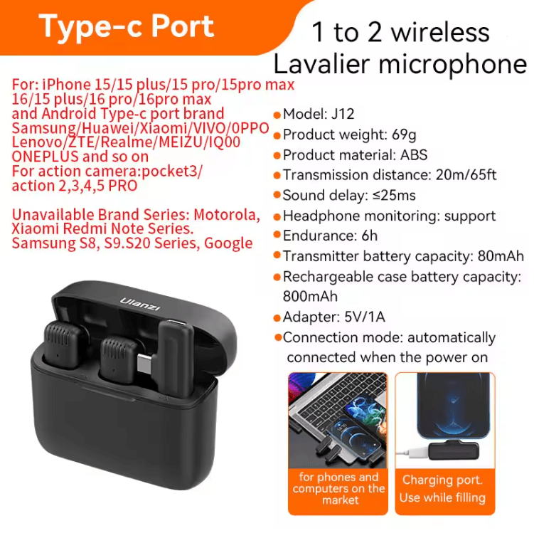 Ulanzi J12 Wireless Lavalier Microphone System