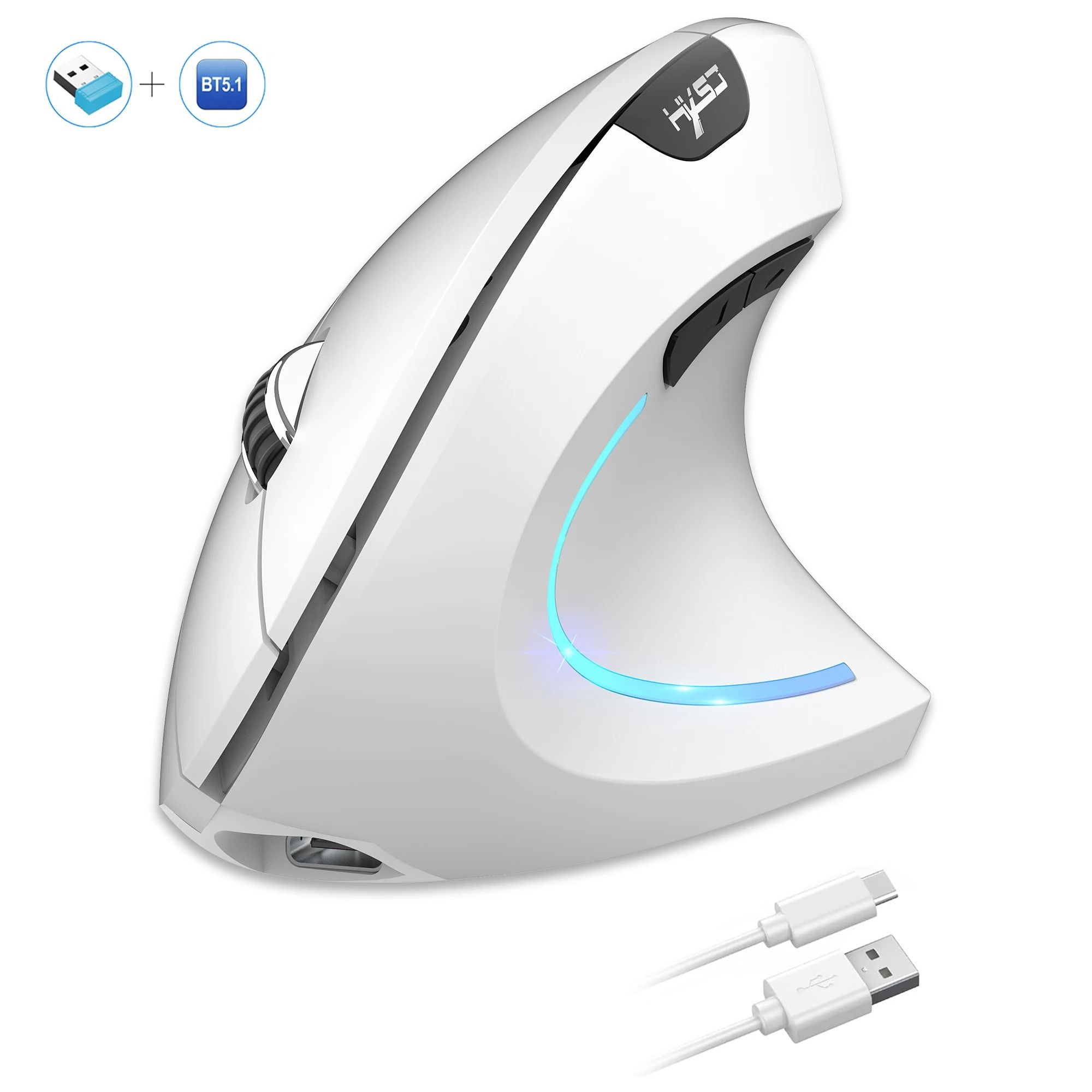 HXSJ T22 Ergonomic Vertical Mouse | Dual-Mode 2.4G & Bluetooth 5.1 Rechargeable 2400DPI Mouse