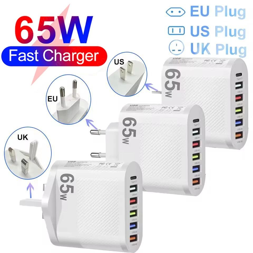 65W High-Fidelity 6-Port PD and USB Fast Charging Power Hub