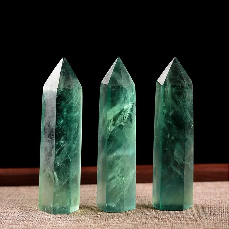 Green Fluorite Crystal Wand Polished Healing Stone Obelisk Decor
