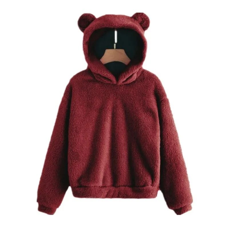 Womens Plush Rabbit Ear Hoodie with Long Sleeves
