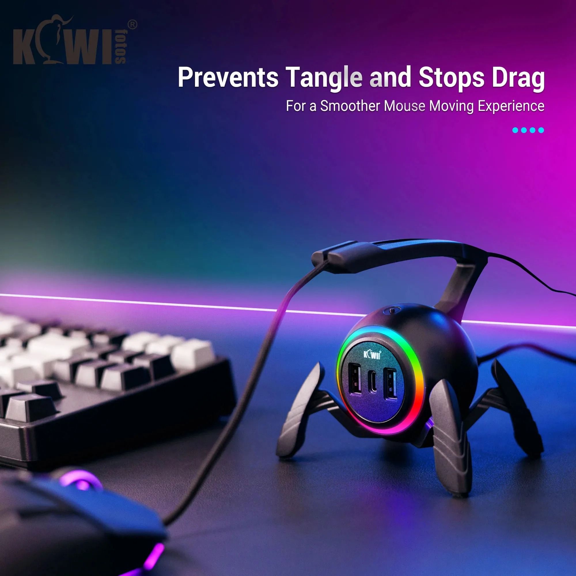Spider RGB Mouse Bungee – High-Performance Gaming Cord Holder with USB Hub & Type-C Integration