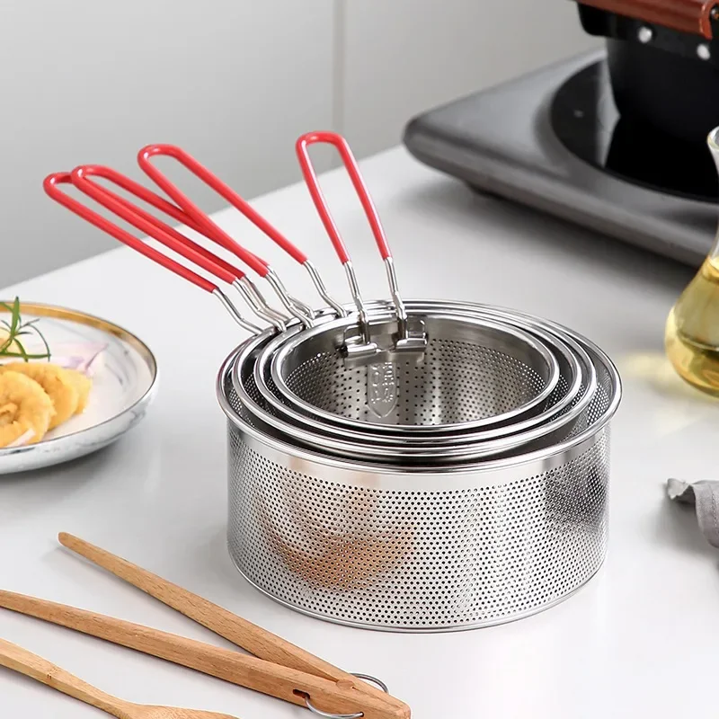 Kitchen Fry Basket, Stainless Steel Fried Mesh Strainer, Oil Pan Colander, Noodle Spoon for French Fries