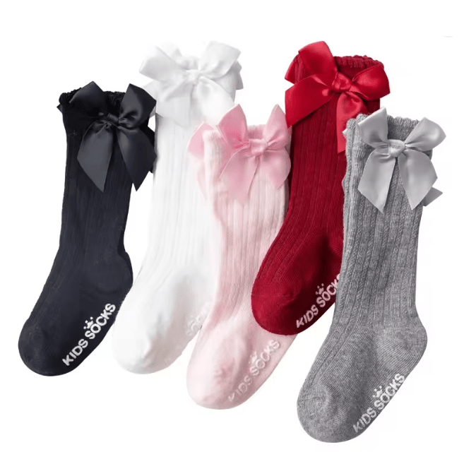 Baby Girls Christmas Knee High Bow Socks Cute Cotton Princess Long Tube Socks