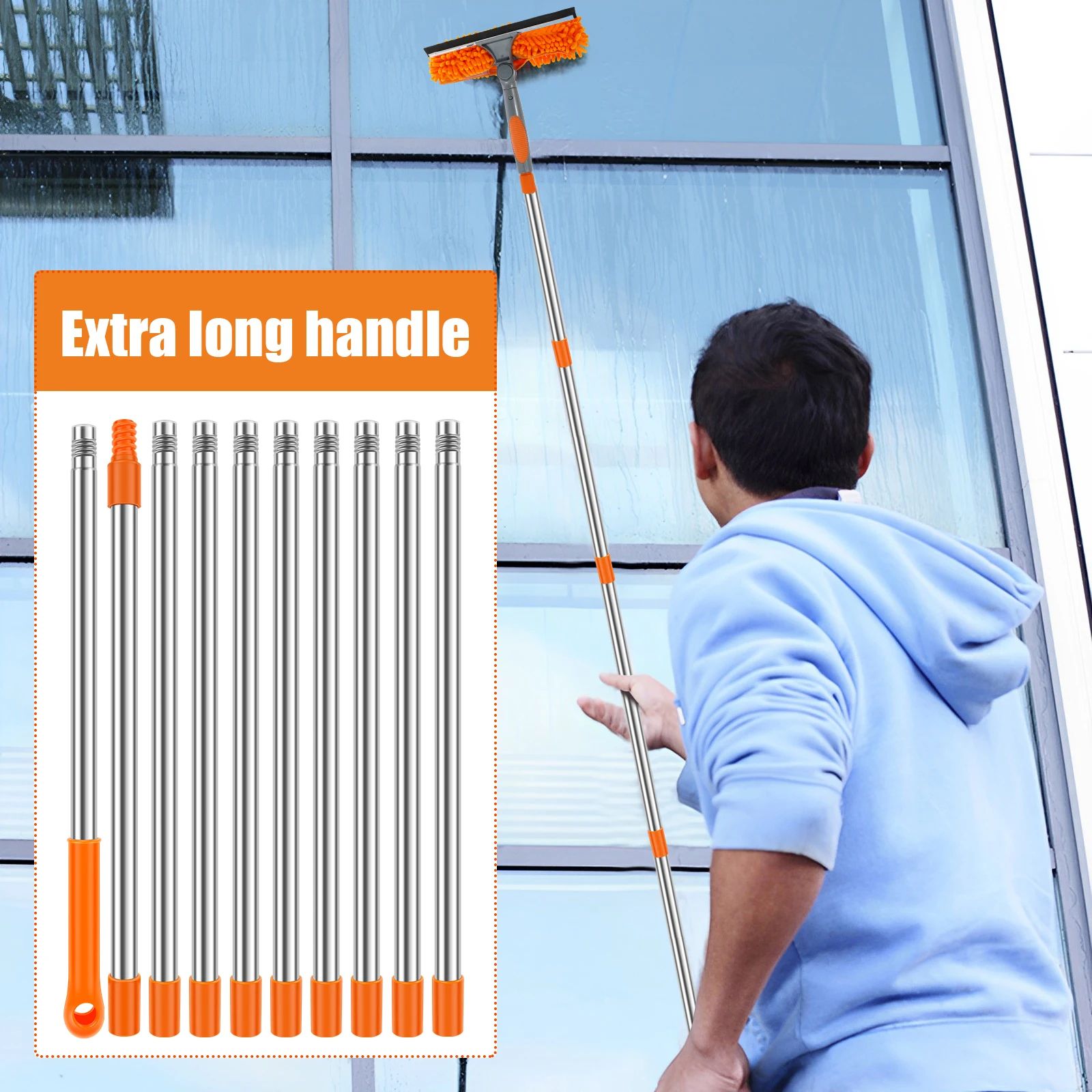 ExtendReach Pro 2-in-1 Telescopic Window Cleaning Kit with Double-Sided Squeegee