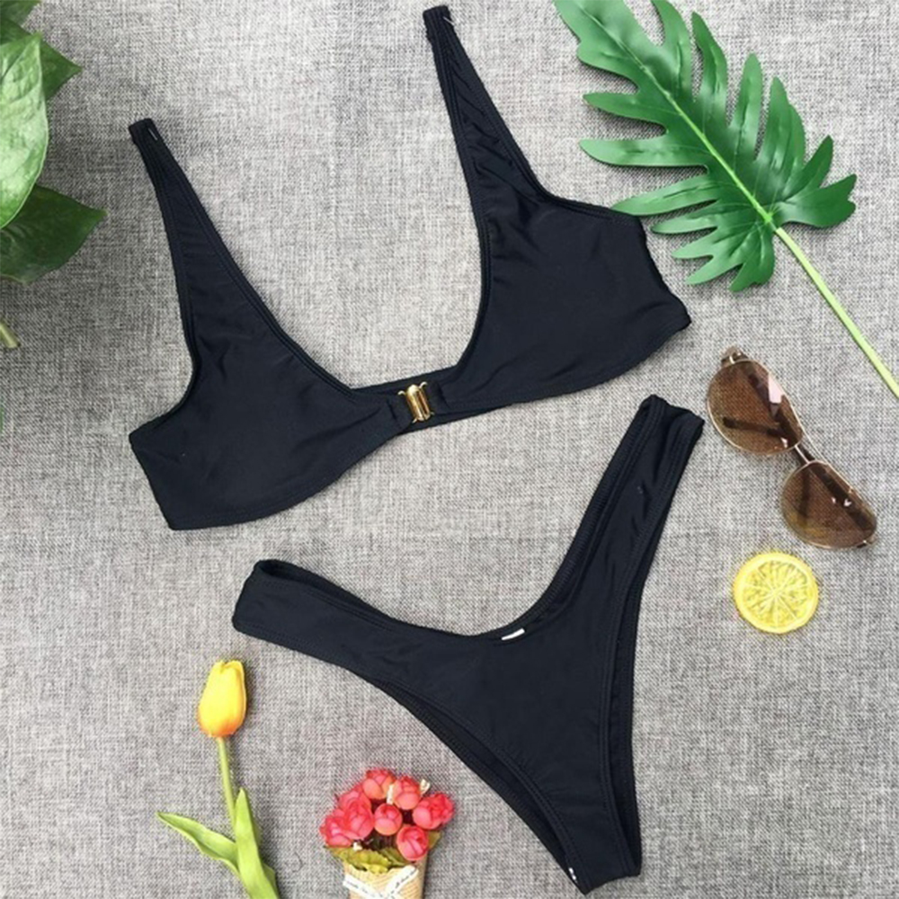 Solid Color V Thong Beach Wear Swimsuit, Women Bikini Set, Low Waist Swimwear, Perfect Bathing Suit for Pool and Beach