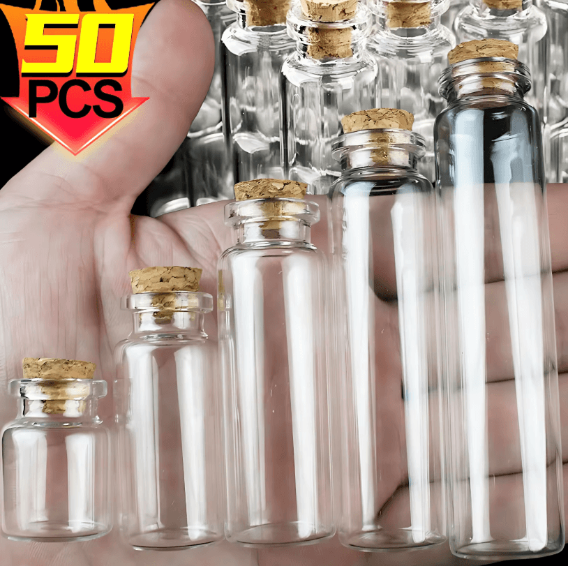 Mini Glass Bottles with Cork Stoppers – DIY Decoration Vials for Crafts and Messages