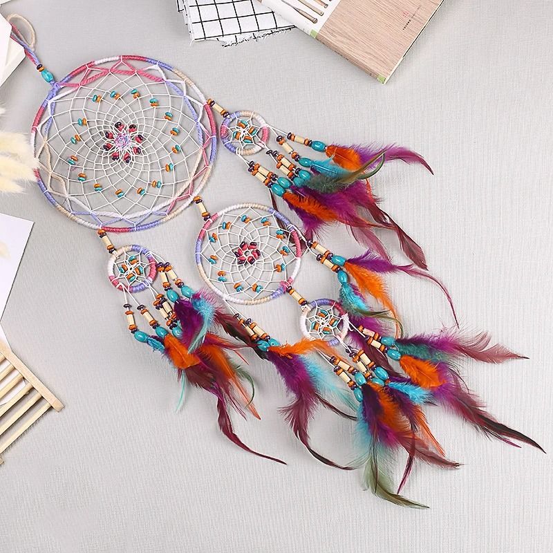 Five-Ring Celestial Dream Catcher – High-Definition Tiered Textile Sculpture