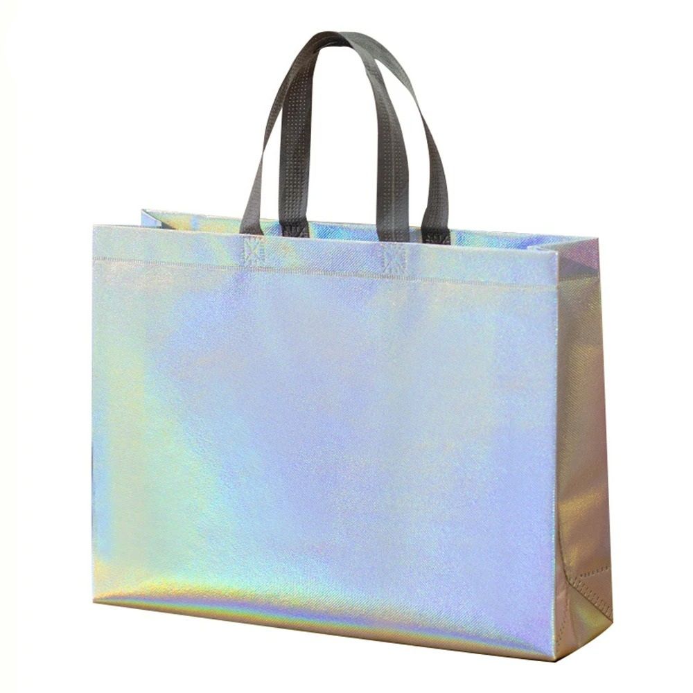Reusable Silver Gift Tote Bags Party Favor And Shopping Bags Set Of 5
