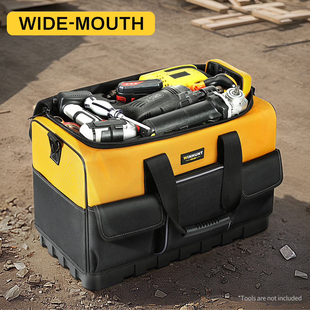 Durable Polyester Heavy-Duty Tool Bag with Wide Mouth & Waterproof Base, Adjustable Shoulder Strap