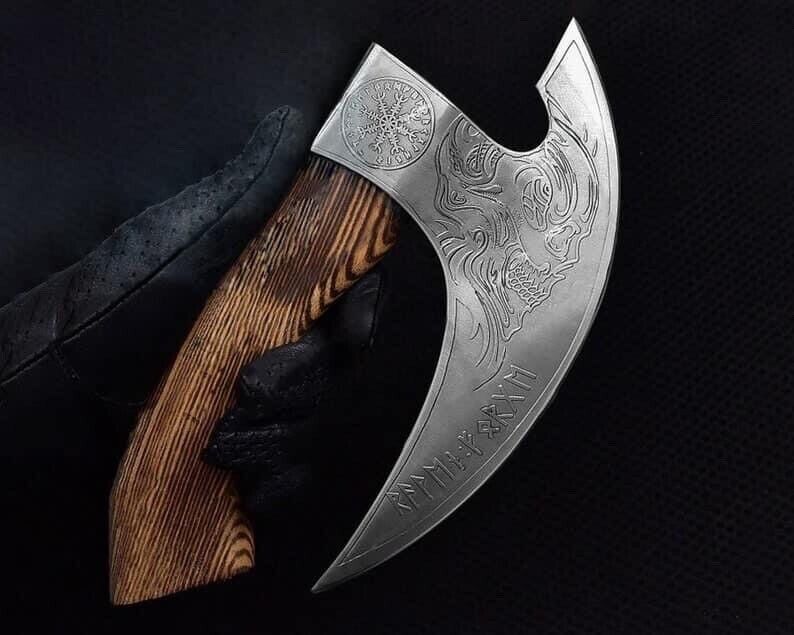 CUSTOM HANDMADE CARBON STEEL PIZZA CUTTER VIKING HATCHET TOMAHAWK HUNTING AXE