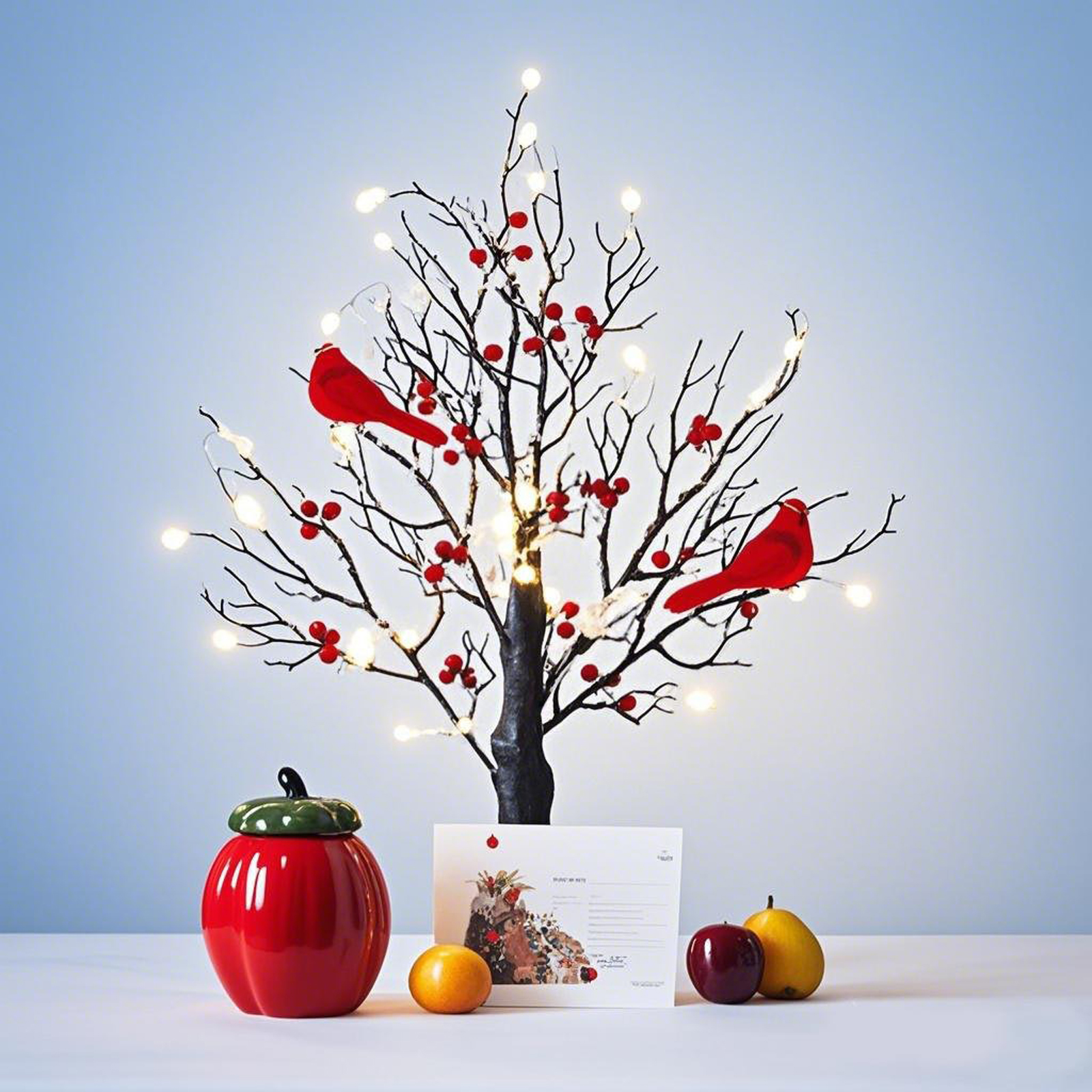 Vintage Glowing Tree, Lighted Mini Birch, Cardinals Table Decor, Christmas Red Bird Tree Light, Festival Home Decoration