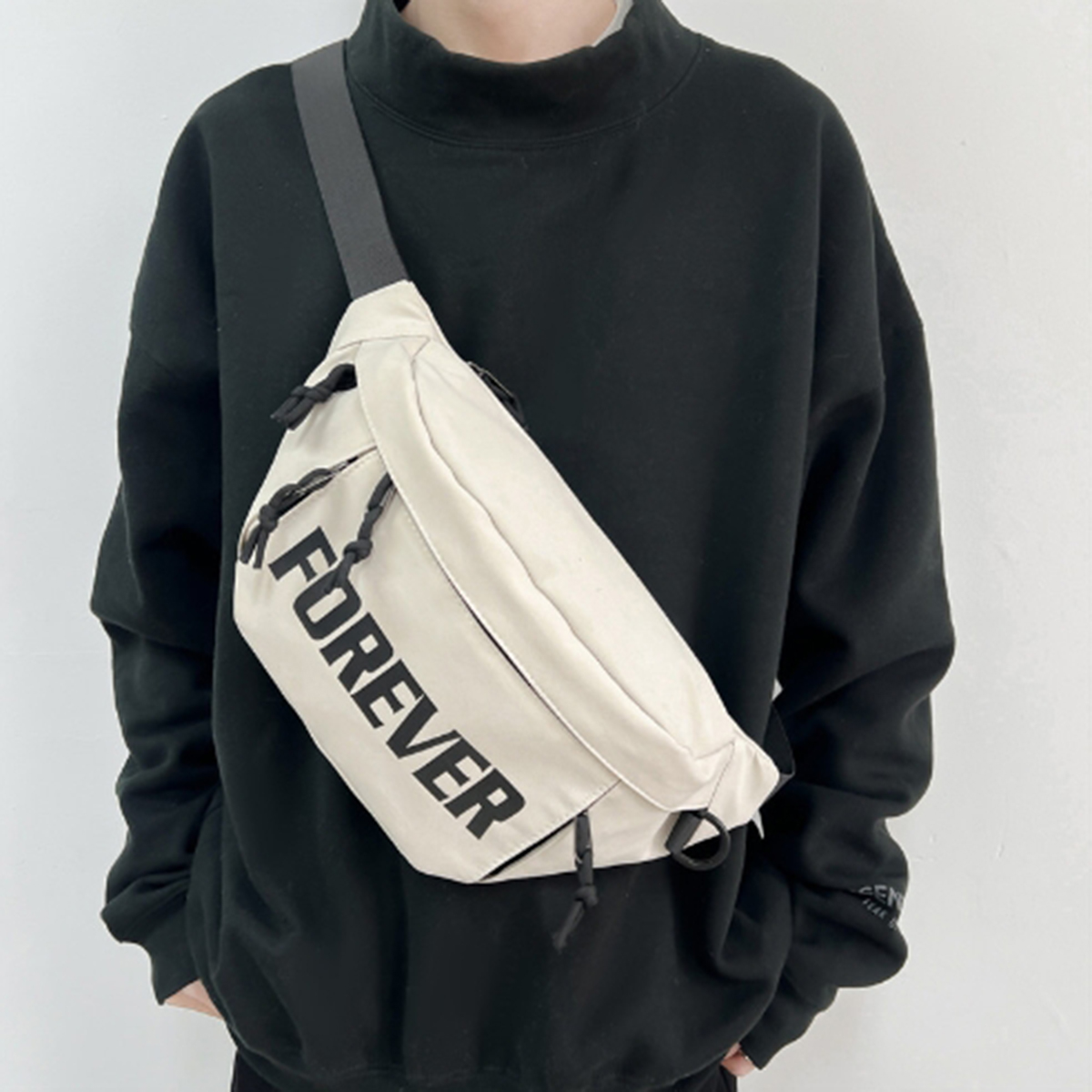 Beige and White Fashionable Chest Crossbody Bag Stylish Fanny Pack with Letter Design