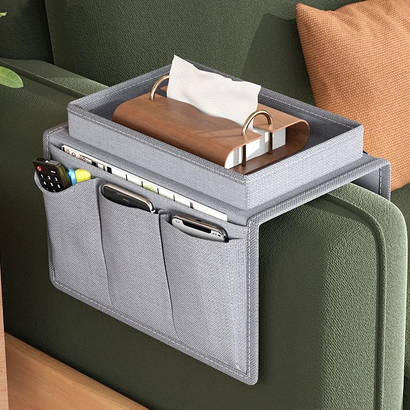 Premium Sofa Armrest Organizer, Multifunctional Sofa Storage Bag with Cellphone, Coffee Cup & Tissue Tray