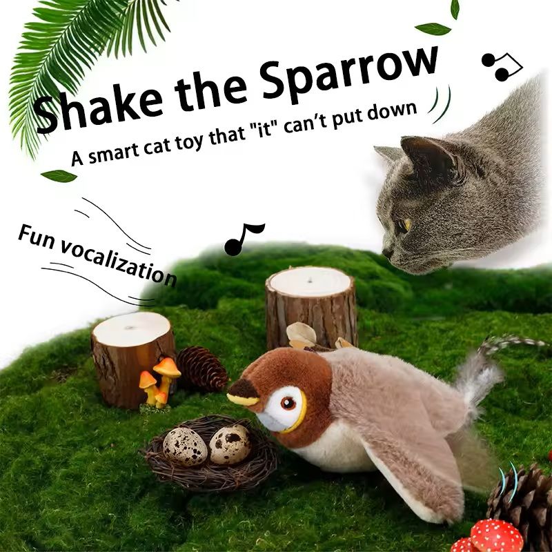 Interactive Rechargeable Cat Toy with Chirping Flapping Bird