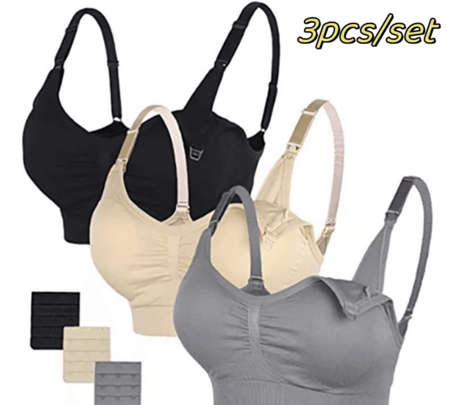 3pcs Maternity Nursing Bras Cotton Seamless Breathable Push Up Bra Set