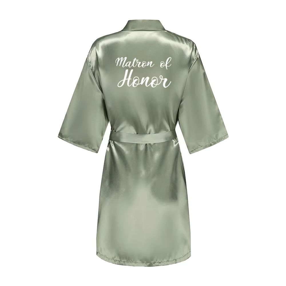 Grass Green Satin Bridal Party Robes With White Letter Bridesmaid Style