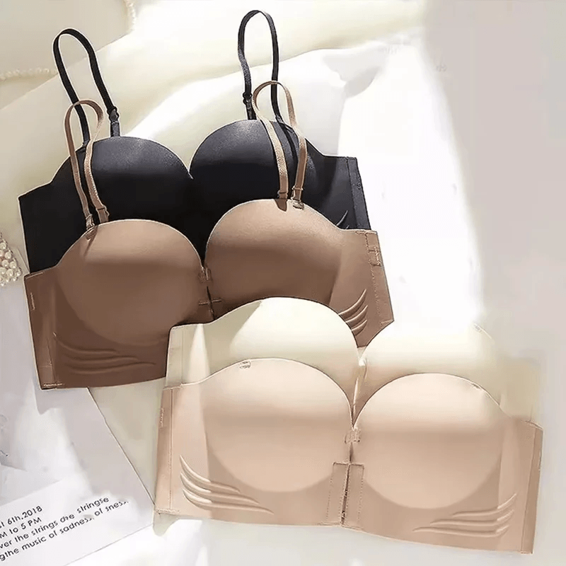 Seamless Strapless Push Up Bra with Front Closure