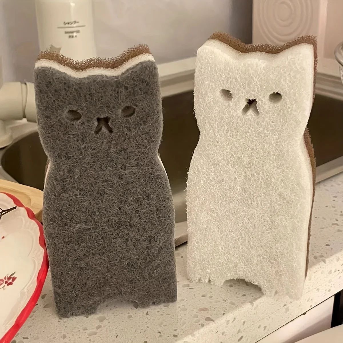 Cute Cat Kitchen Sponge Set – Thick Durable Dishwashing & Cleaning Sponges (4-Piece)