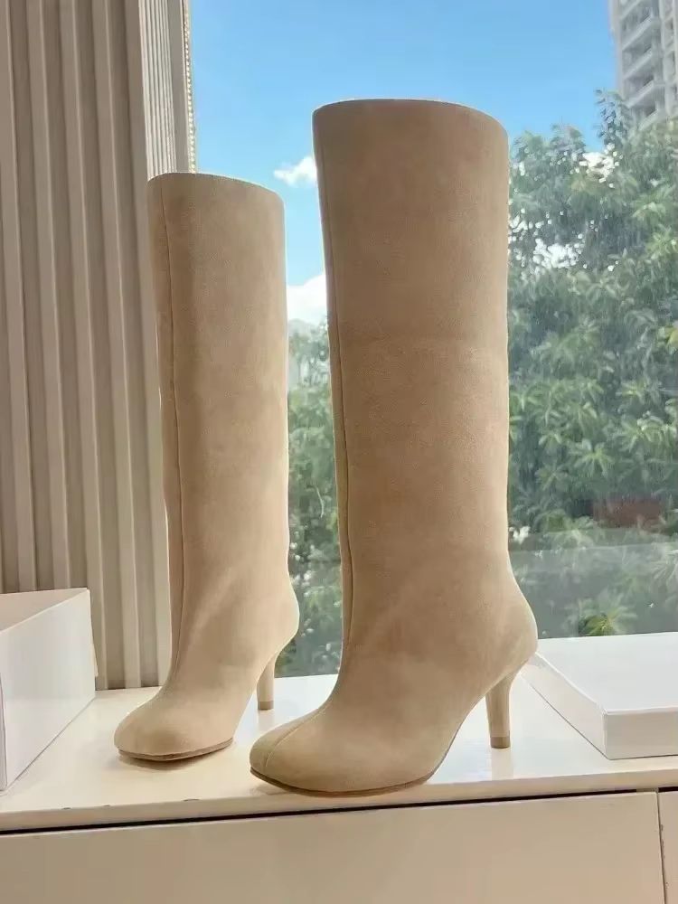Autumn Winter Women's Knee High Boots – 6cm Slim High Heels, Round Toe Fashion Long Boots, Knight-Inspired Style