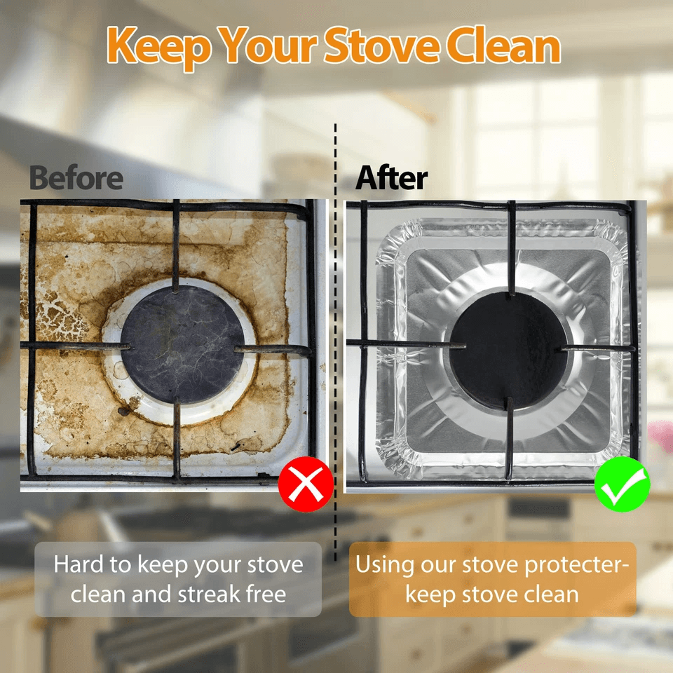 Aluminum Foil Gas Stove Burner Covers, Square Disposable Heavy Duty Liners for Cooktops
