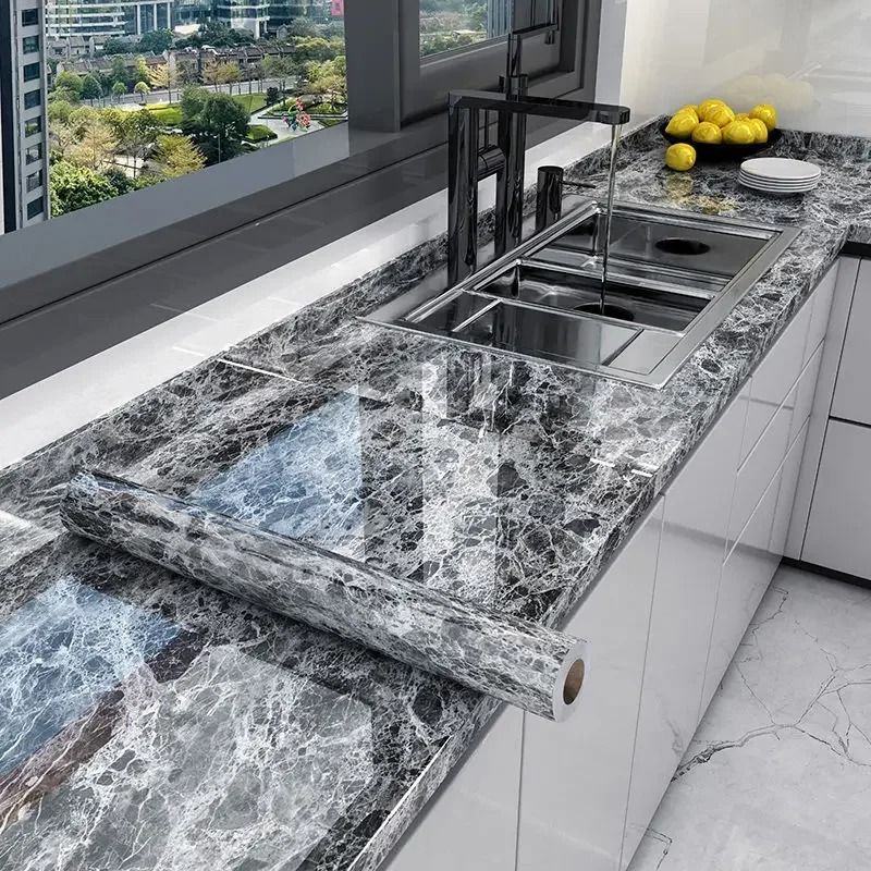 Premium Marble Self-Adhesive Wallpaper – Waterproof & Oil-Proof Kitchen Contact Paper with Thermostability