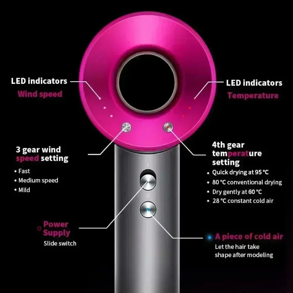 Professional 5 in 1 Hair Dryer with Hot and Cold Air and Thermostatic Styling