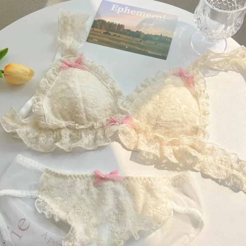 French Retro Lolita Lace Bra | Wireless Sweet Japanese-Style Lingerie