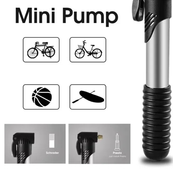 Portable Mini Bicycle Pump for Road & MTB Bikes Handheld Air Pump with Schrader & Presta Valve