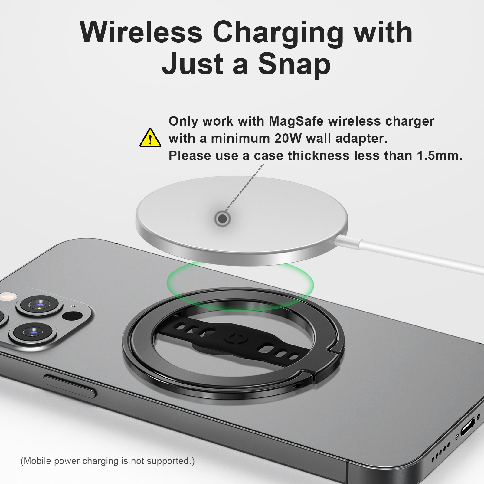 MagSafe Phone Grip Stand with Magnetic Ring Holder and Soft Silicone Strap