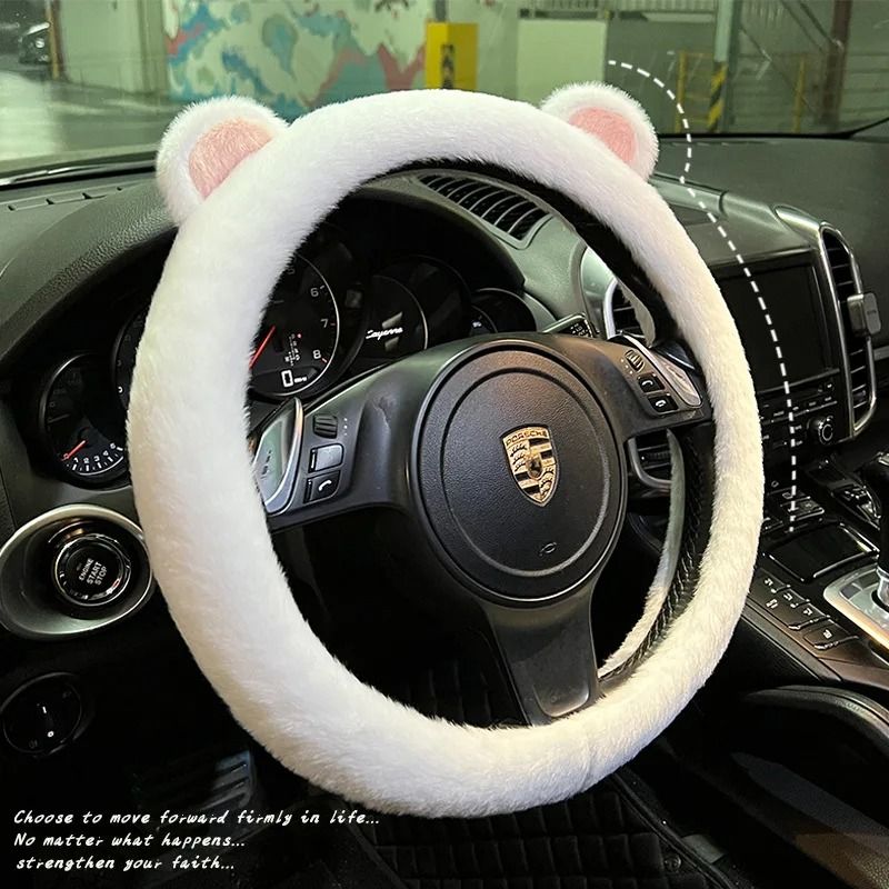 Plush Bear Ear Steering Wheel Cover Universal Winter Warm Comfort