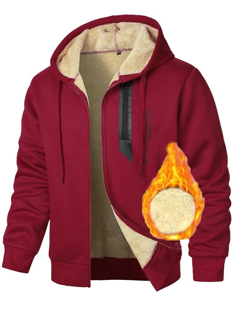 Men Lamb Fleece Zip Hoodie Thick Warm Sherpa Jacket