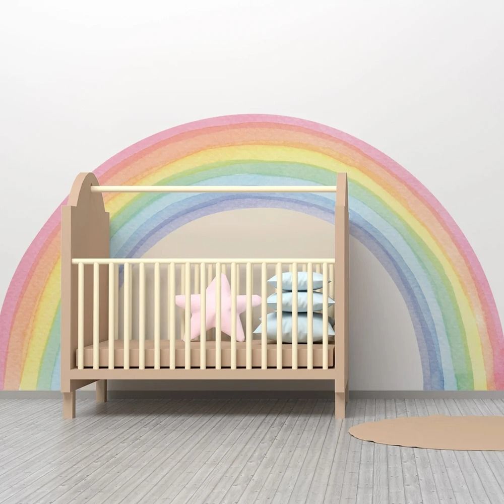 Grand Pastel Rainbow Mural | Large Scale Nursery Wall Decals | Professional Playroom & Baby Shower Sanctuary Decor