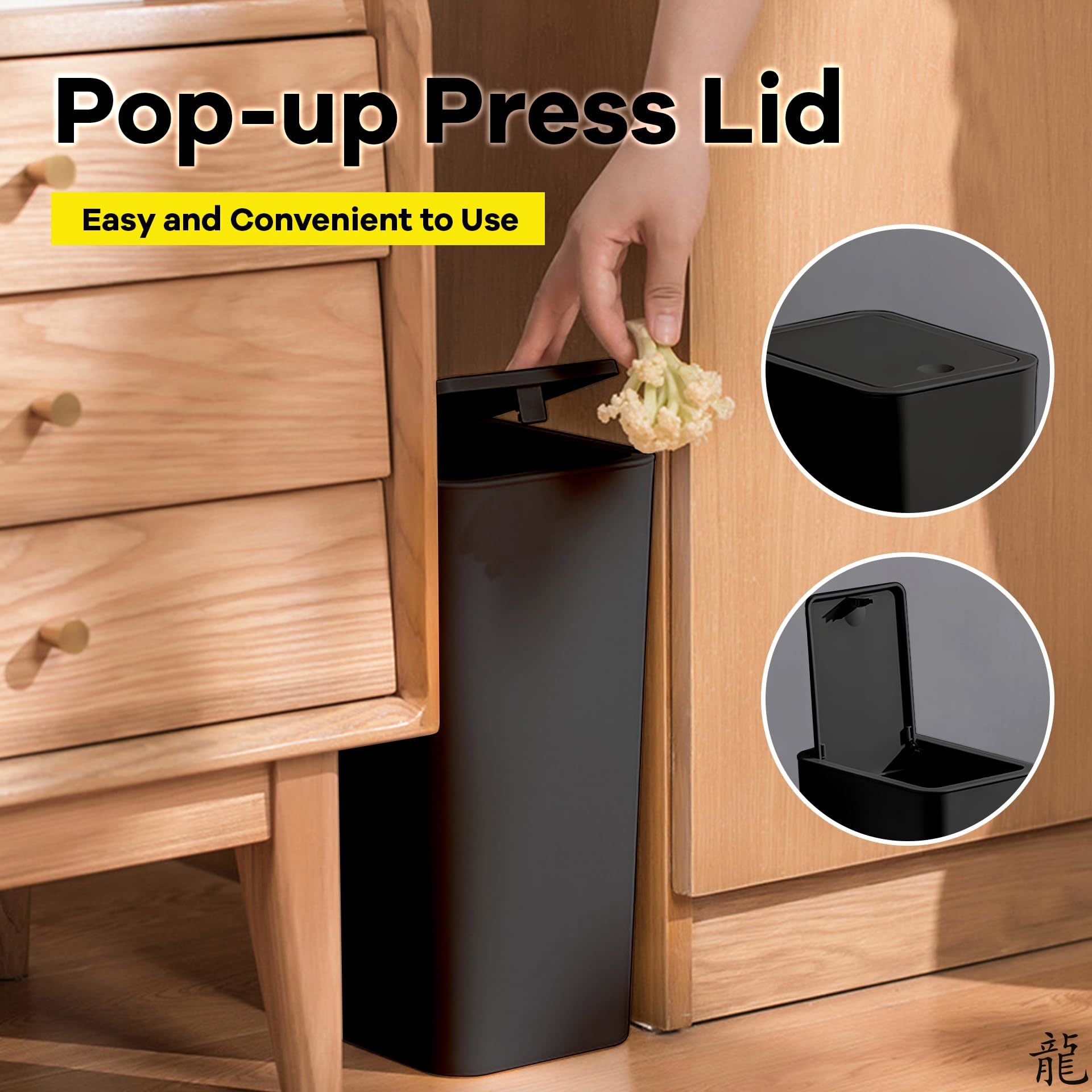 Bathroom Trash Can Garbage Can with Press Top Lid for Toilet Bedroom Living Room Plastic Wastebasket with Pop-up Lid