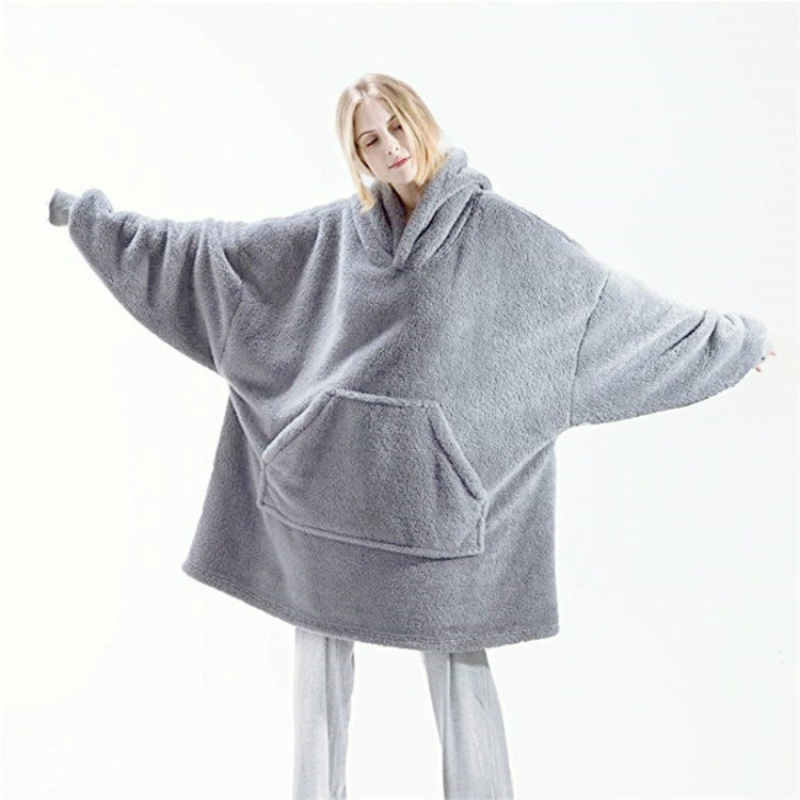 Women Winter Warm Hooded Outerwear, Soft Double Fleece Jacket, Elegant Long Pullover Hoodie, Unisex Thick Home Wear
