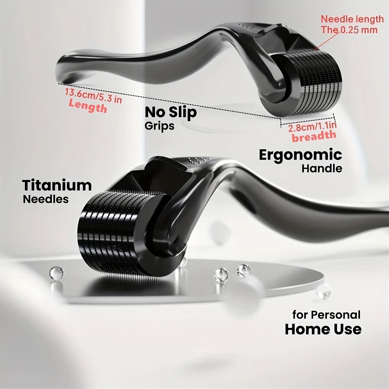 1pc Stainless Steel Black Facial Roller - 0.25mm Precision Massager & Gentle Exfoliating Tool