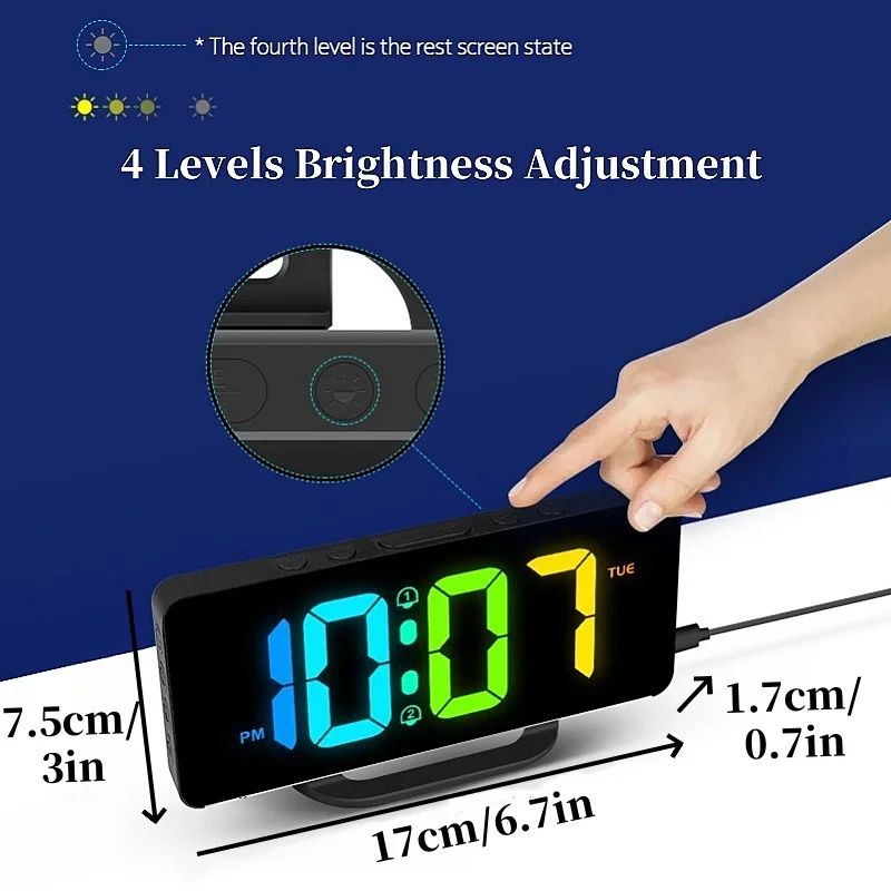 RGB Digital Alarm Clock with Mood Light and USB Charging