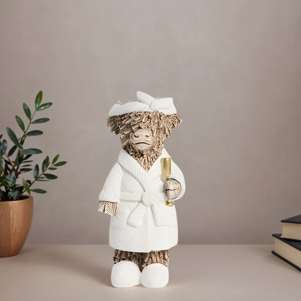 Highland Cow Statue Champagne Funny Farmhouse Table Decor Figurine