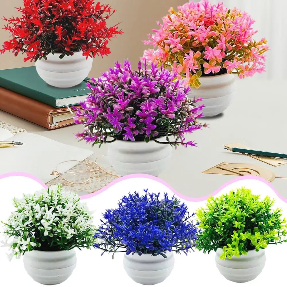 Mini Faux Bonsai Face Pot Desk Decor for Home Office Tabletop