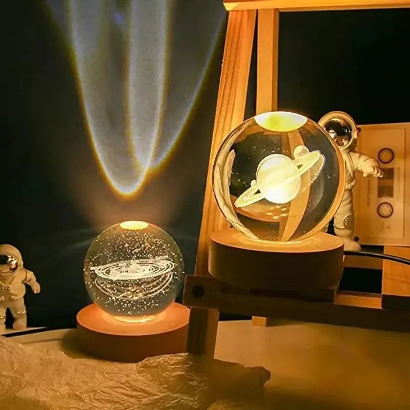 3D Crystal Planet Night Light Laser Engraved Solar System Globe