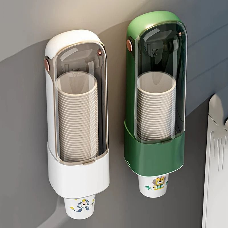 Wall-Mounted No-Drill Cup Dispenser – Dustproof Household Paper Cup Storage Rack