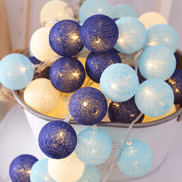 Colorful Cotton Ball LED String Lights – Battery Fairy Garland for Cozy Home & Holiday Decor