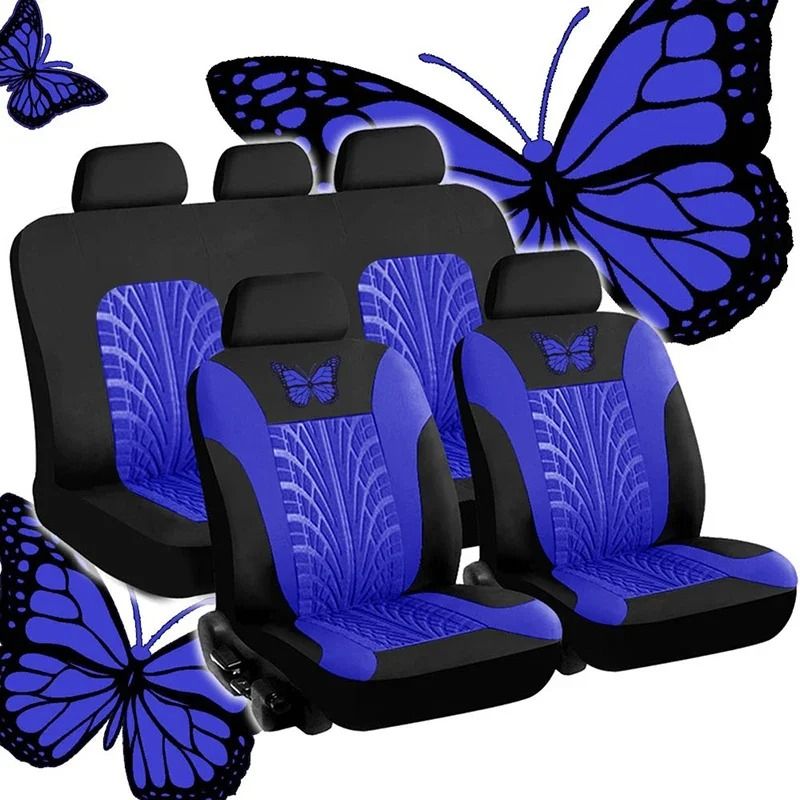 Universal Car Seat Cover Full Set with Butterfly Embroidery Design