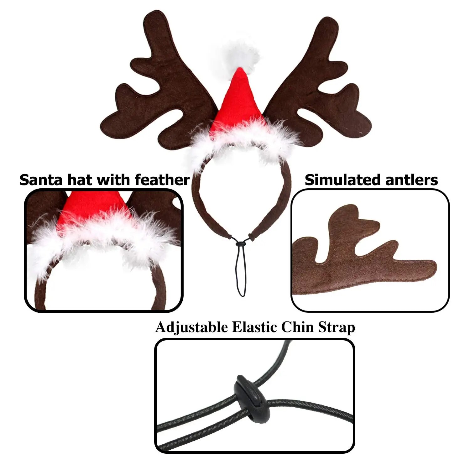 Christmas Dog Supplies: Elk Reindeer Antlers & Santa Hat Costume