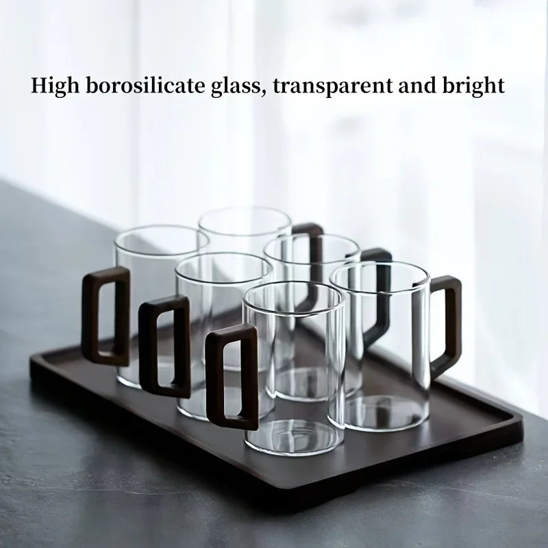 Glass Cups, Walnut Handle, Heat-resistant Mug, Large Capacity, Tea Making Cup, Office Drinking Glasses